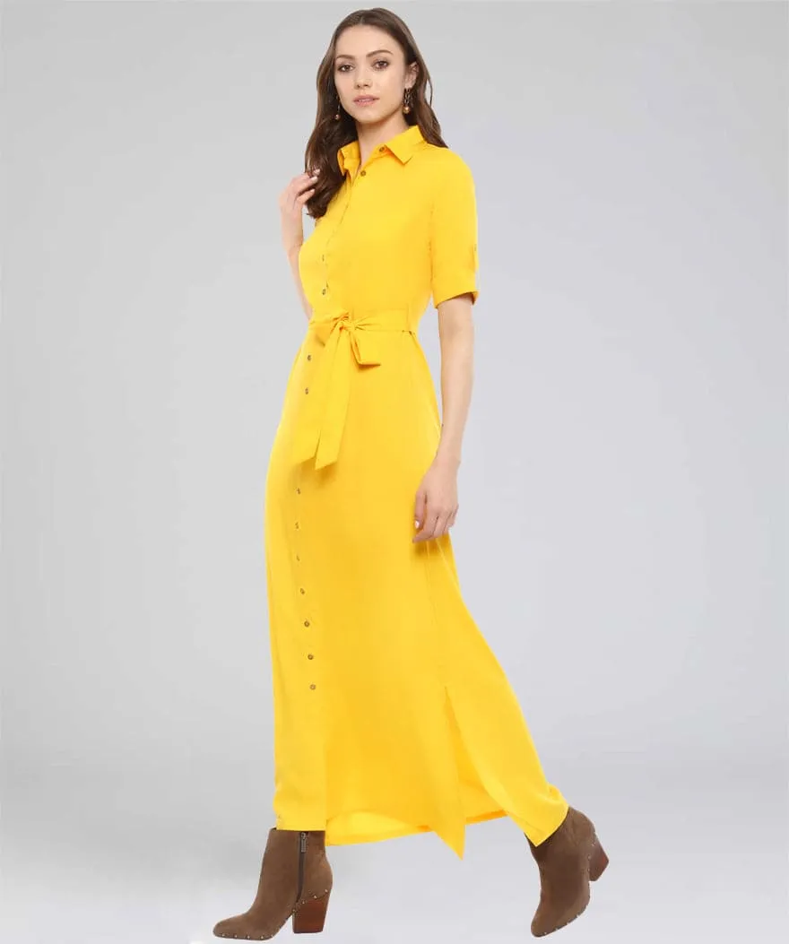 Collar Buttoned Down Shirt Maxi Dress