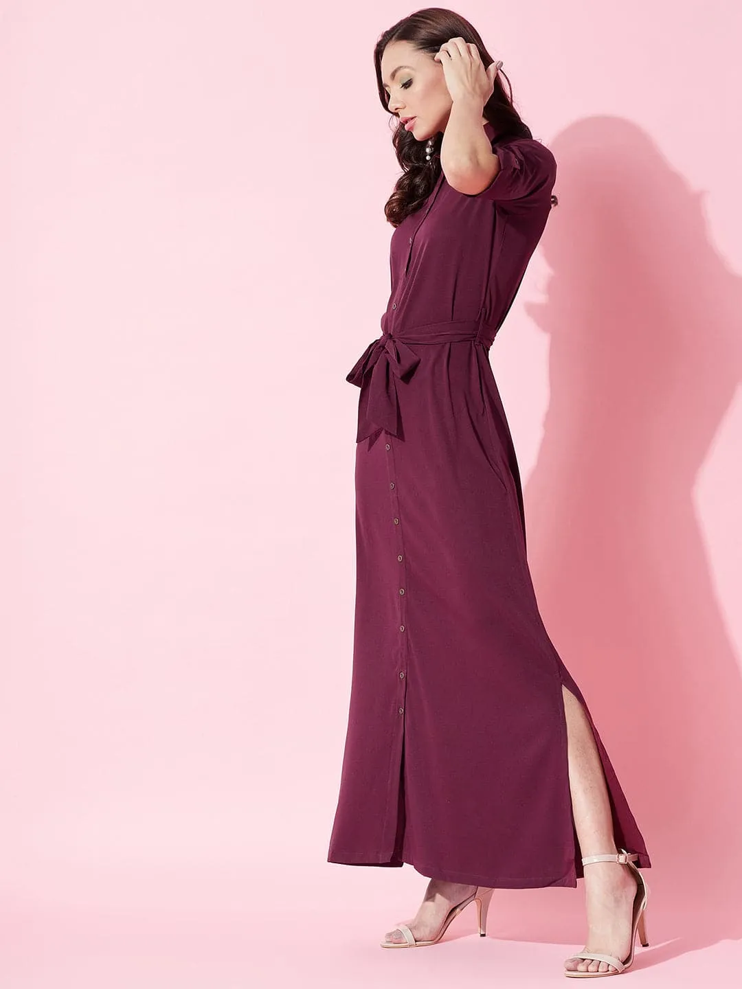 Collar Buttoned Down Shirt Maxi Dress