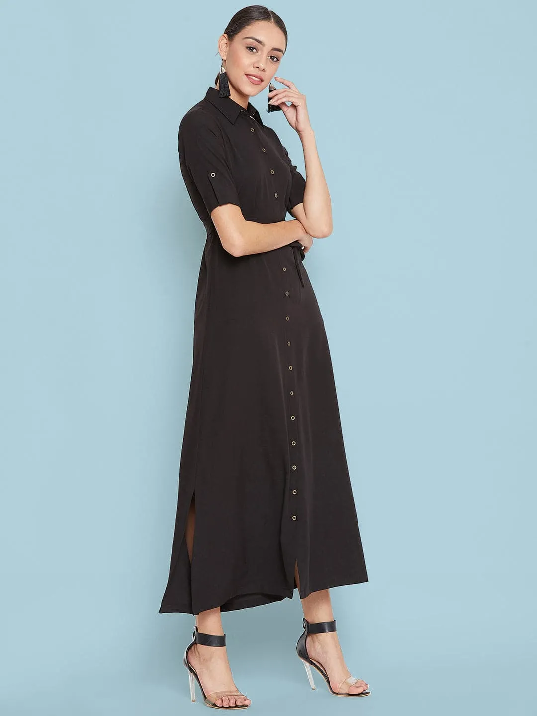 Collar Buttoned Down Shirt Maxi Dress