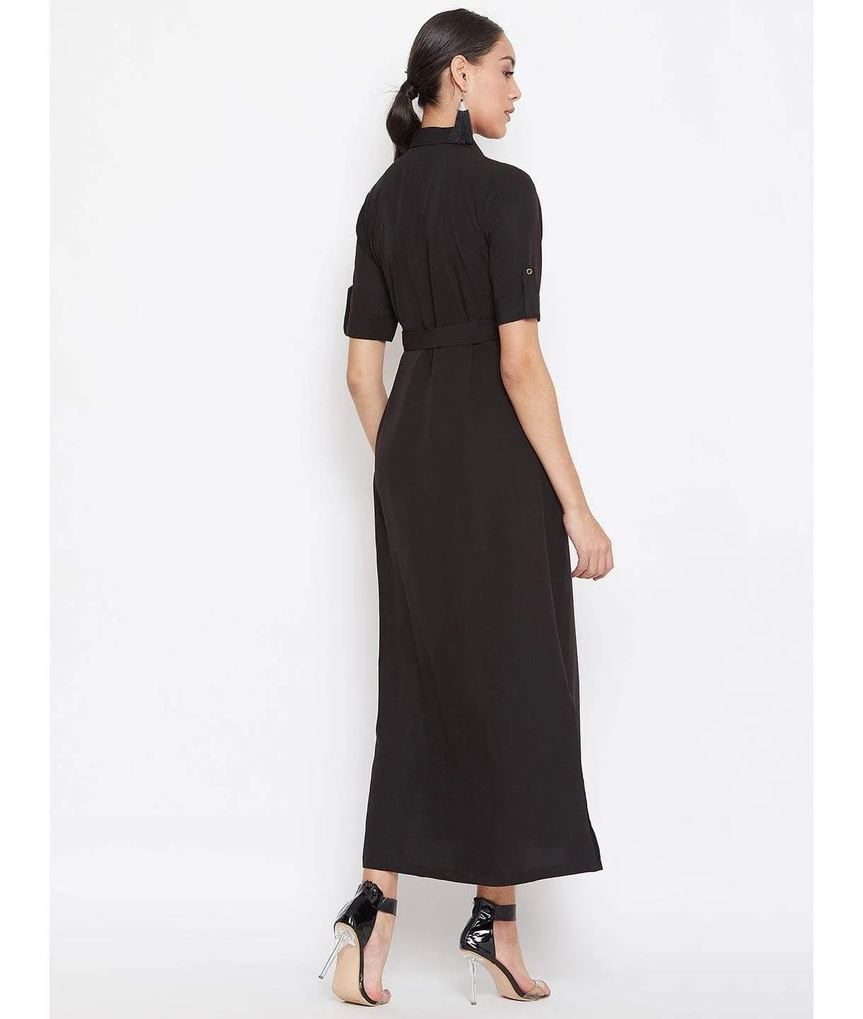 Collar Buttoned Down Shirt Maxi Dress