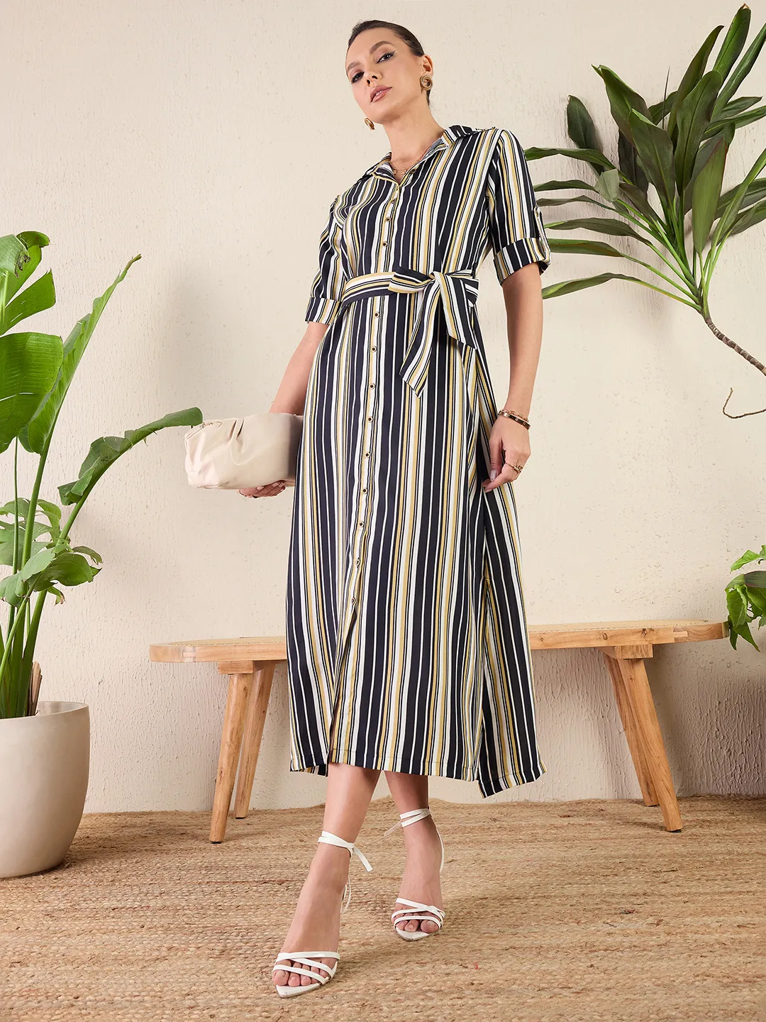 Collar Buttoned Down Shirt Maxi Dress