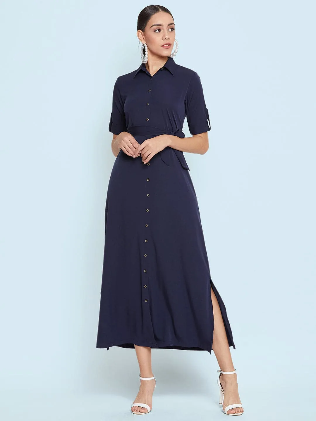 Collar Buttoned Down Shirt Maxi Dress