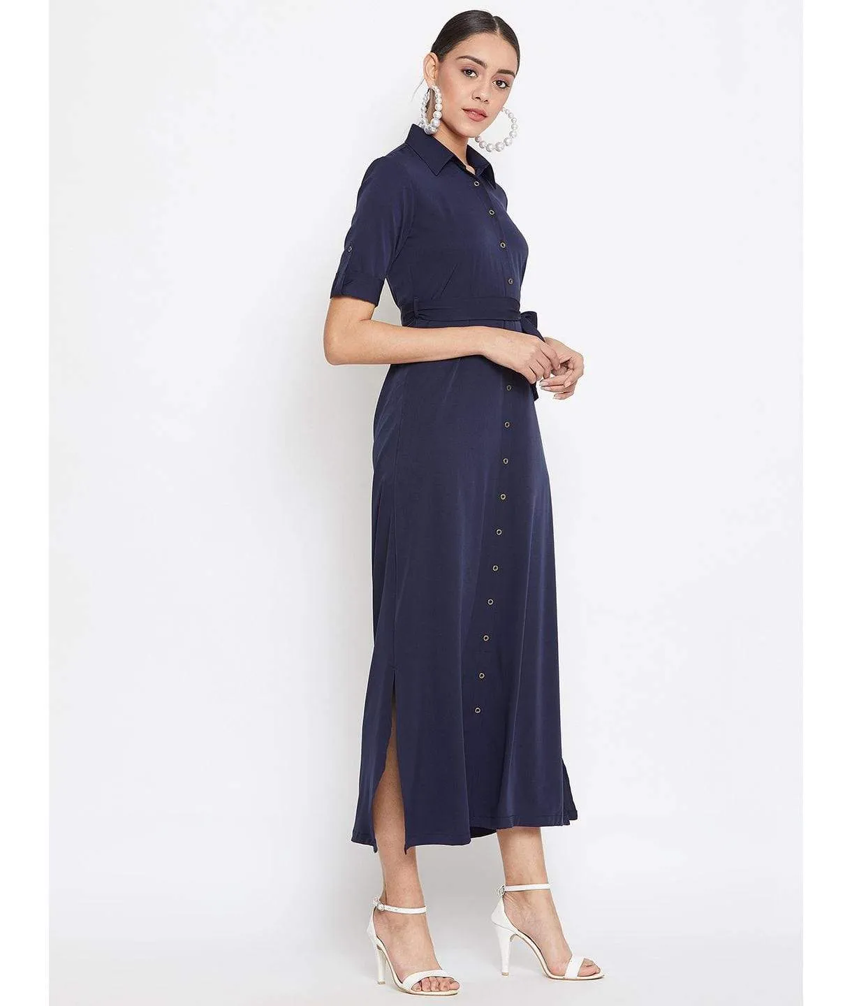 Collar Buttoned Down Shirt Maxi Dress