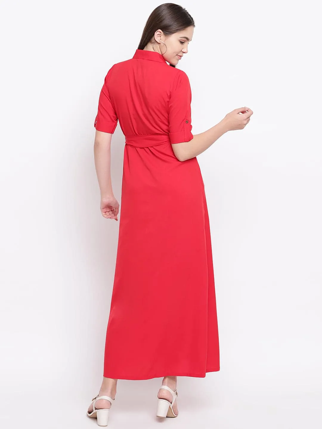 Collar Buttoned Down Shirt Maxi Dress