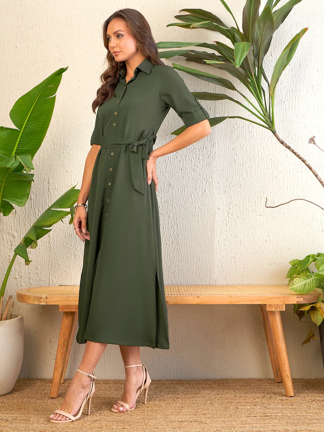 Collar Buttoned Down Shirt Maxi Dress