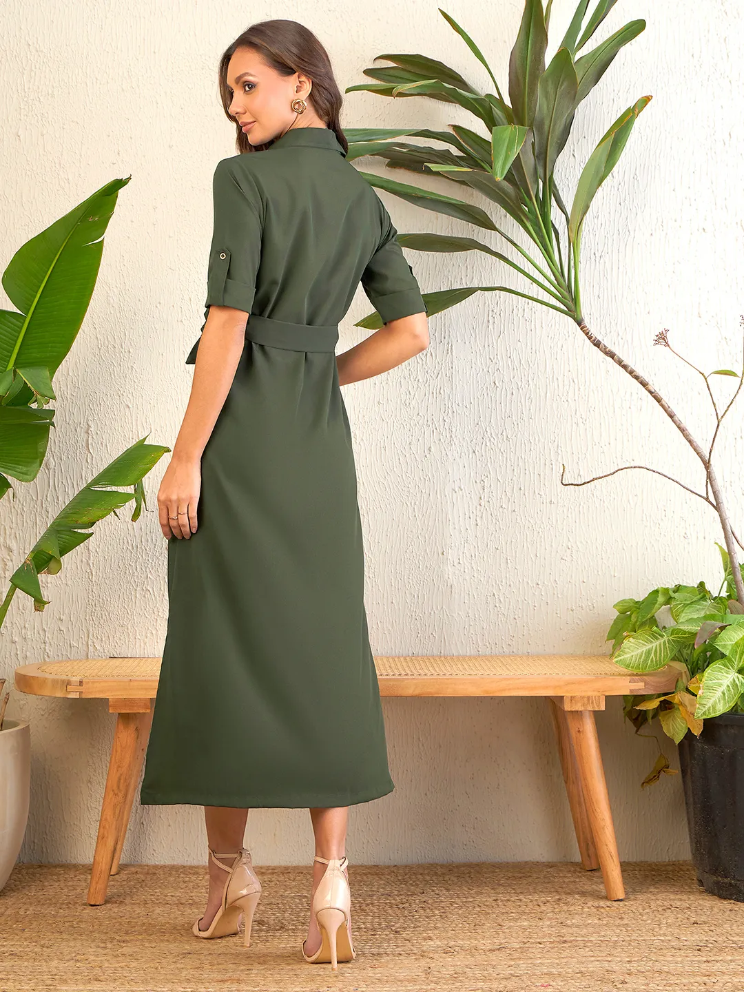 Collar Buttoned Down Shirt Maxi Dress