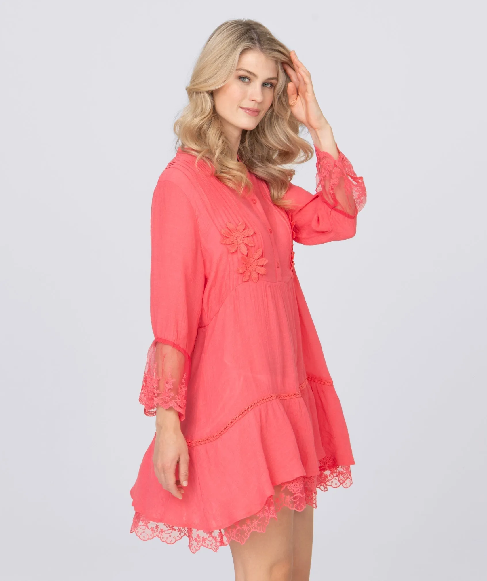 Coral Summer Dress with Ruffle Hem