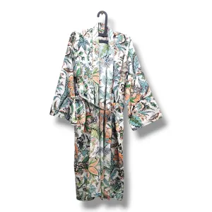 Cotton Hand Printed Kimono Robe Tropical white