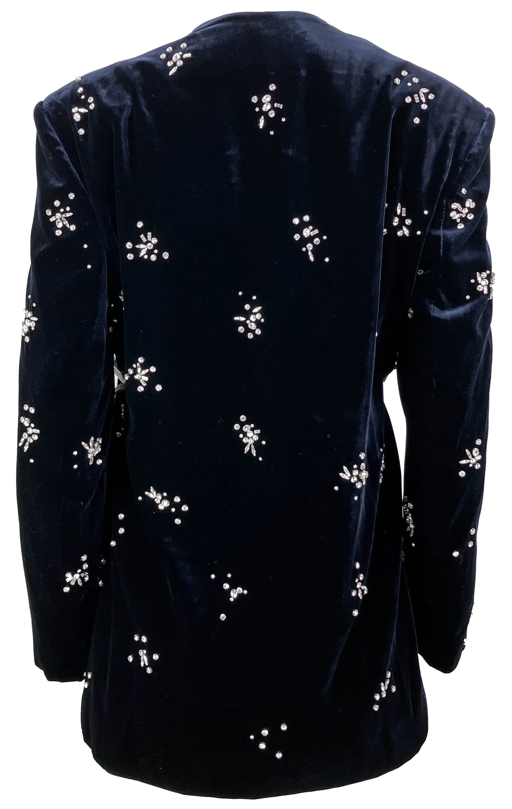 Del Core Exclusive Crystal-Embellished Velvet Jacket in Deep Blue