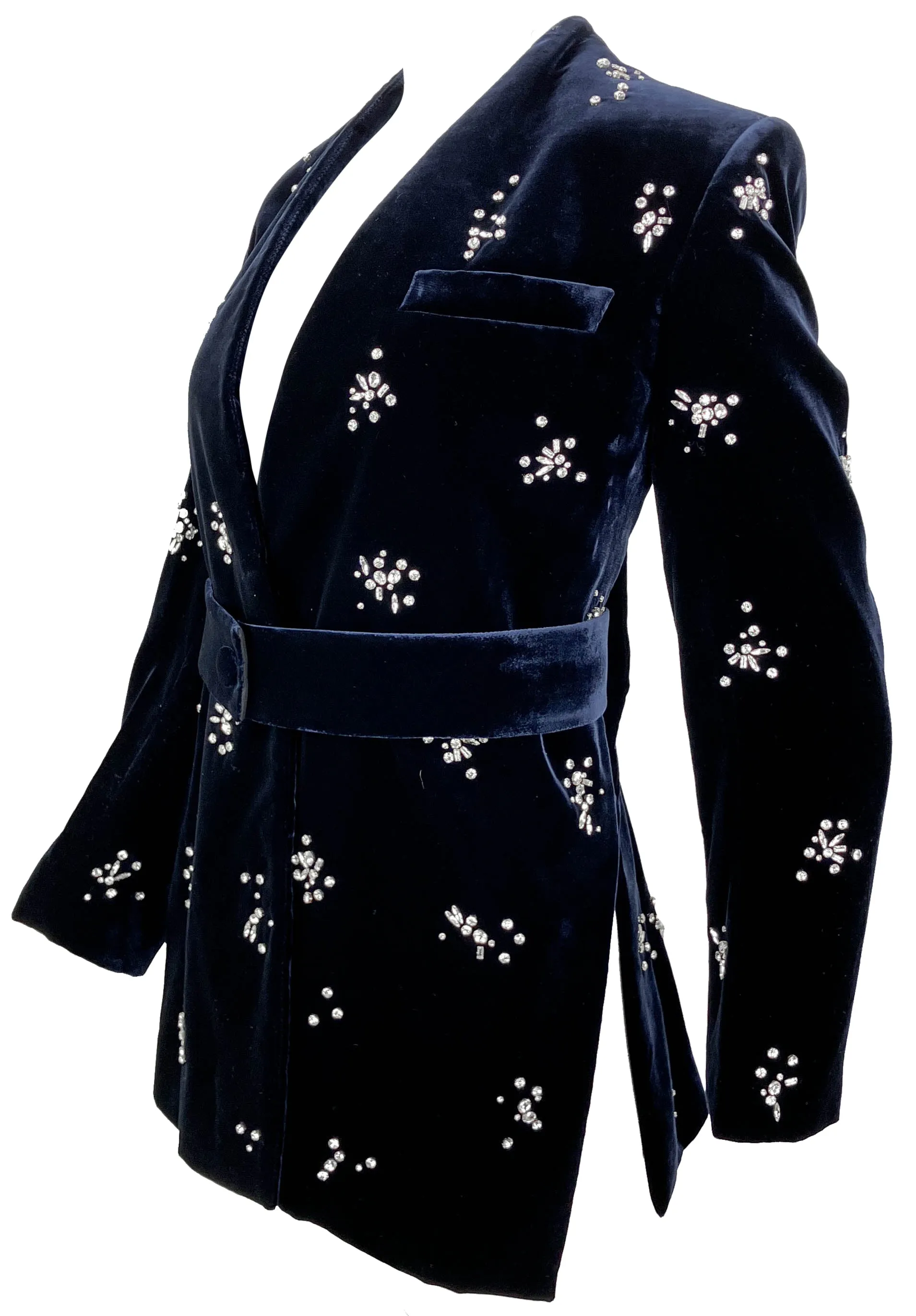 Del Core Exclusive Crystal-Embellished Velvet Jacket in Deep Blue