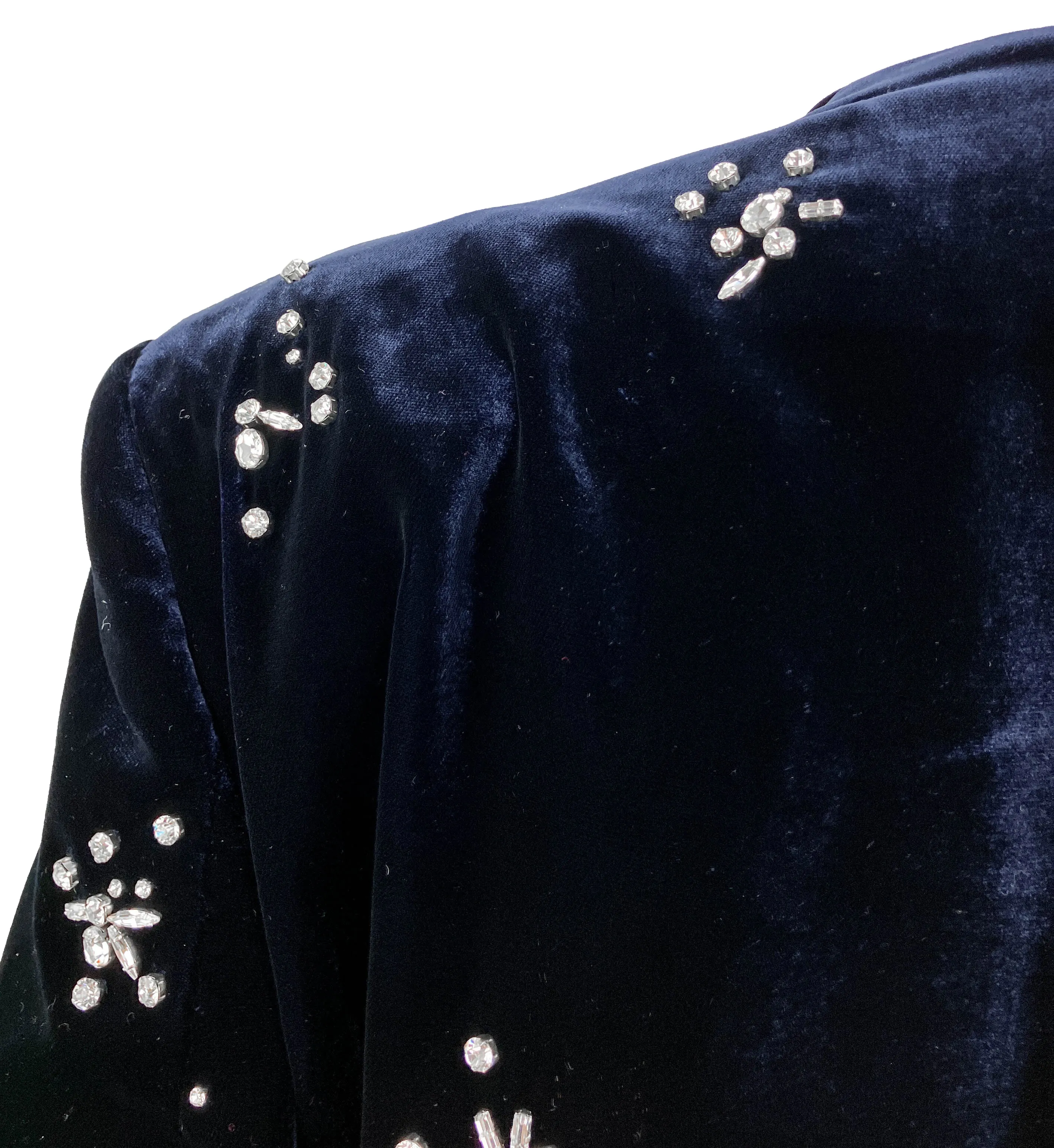 Del Core Exclusive Crystal-Embellished Velvet Jacket in Deep Blue