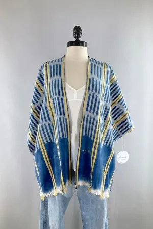 Denim Blue & Yellow Indigo Baoule Cotton Cardigan