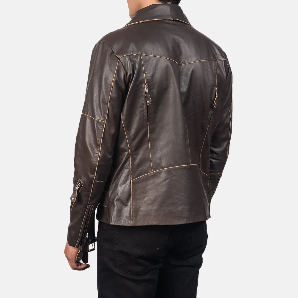 Distressed Brown Leather Biker Jacket