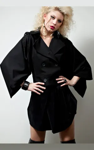 Double Knit Military Coat with Kimono Sleeves