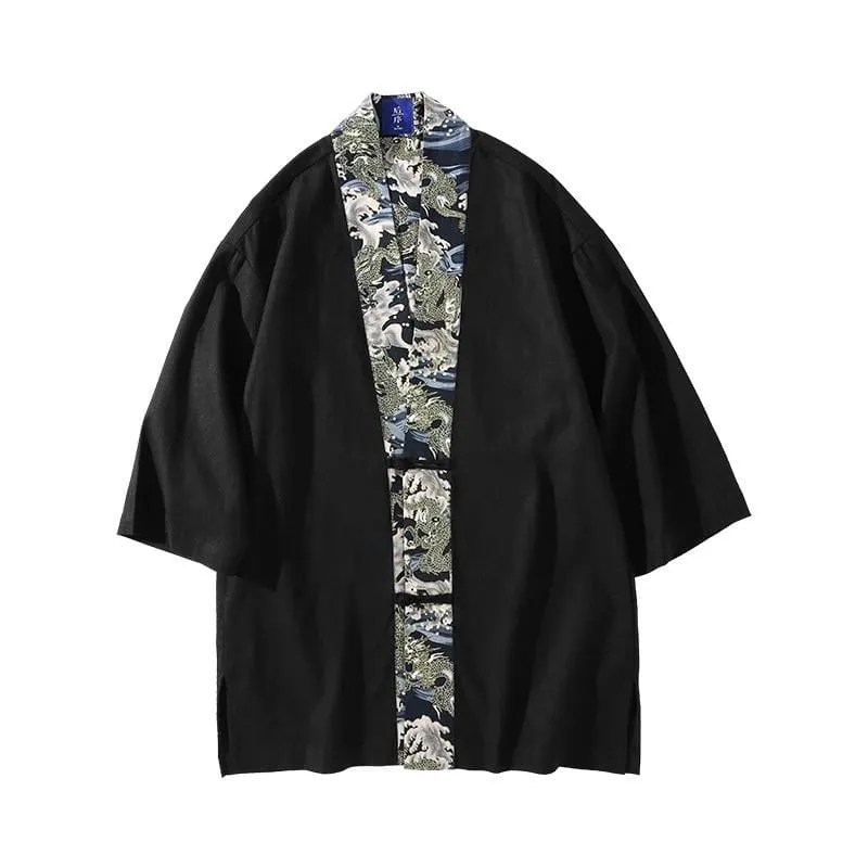 Dragon Print Half-Sleeve Kimono