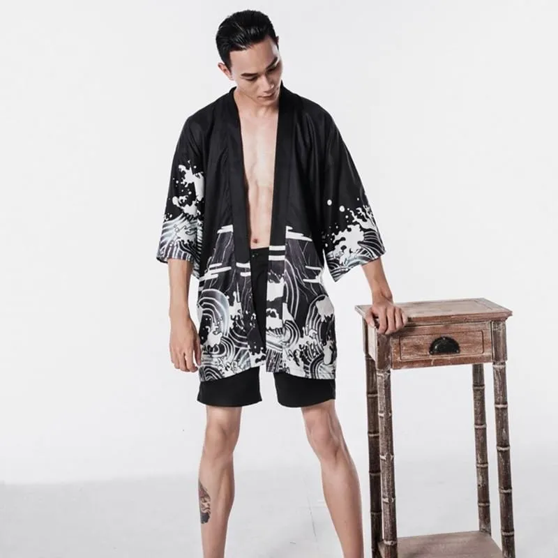 Dragon Print Japanese-Style Half-Sleeve Kimono