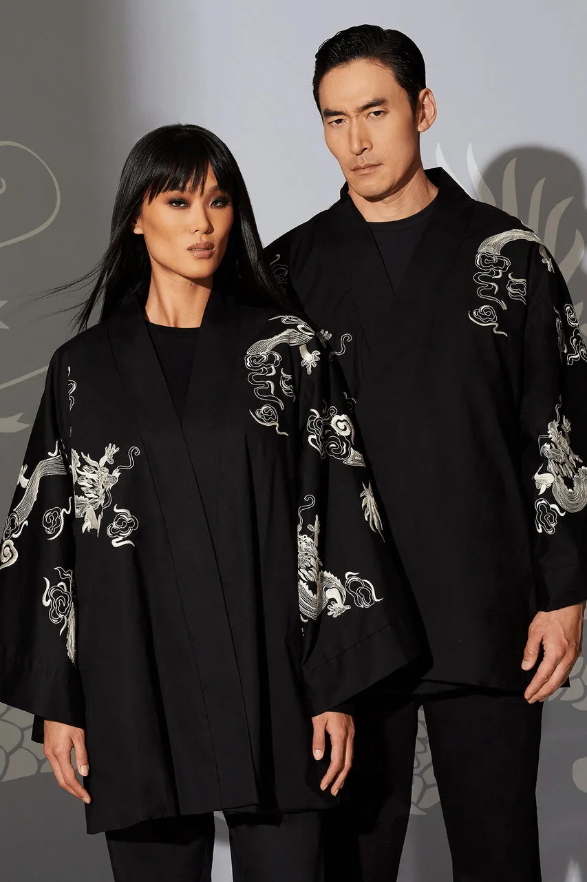 Dragon Techno Poplin Embroidered Unisex Kimono