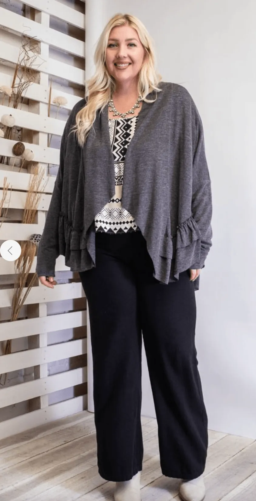 Easel Plus Size Ruffle Open Cardigan Kimono ET16325X