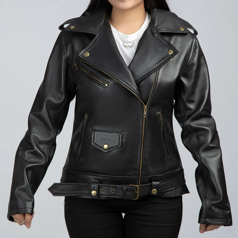 Elianna Black Leather Biker Jacket