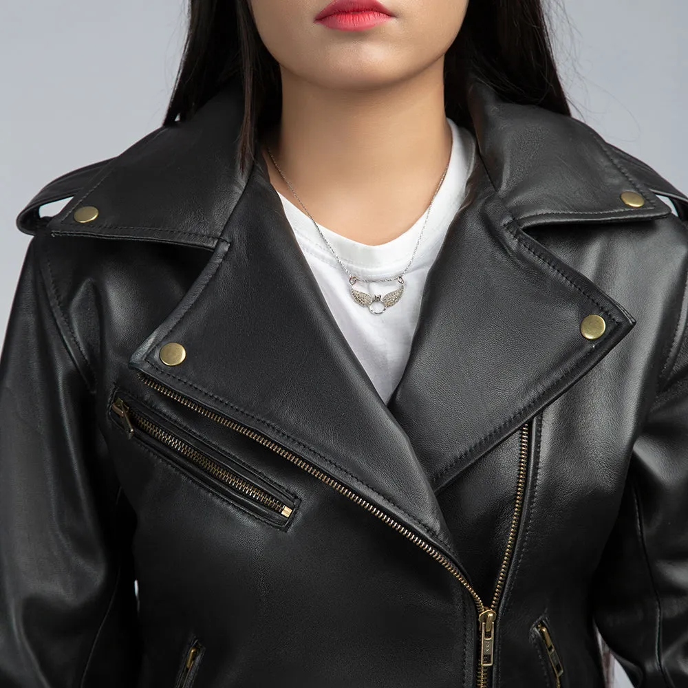 Elianna Black Leather Biker Jacket