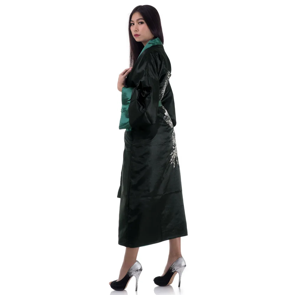 Emerald Dragon Reversible Kimono Robe for Women