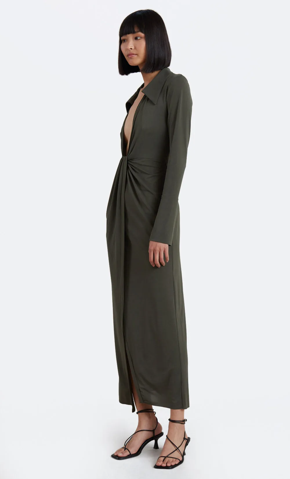 EVOKE L/S MAXI DRESS - KHAKI