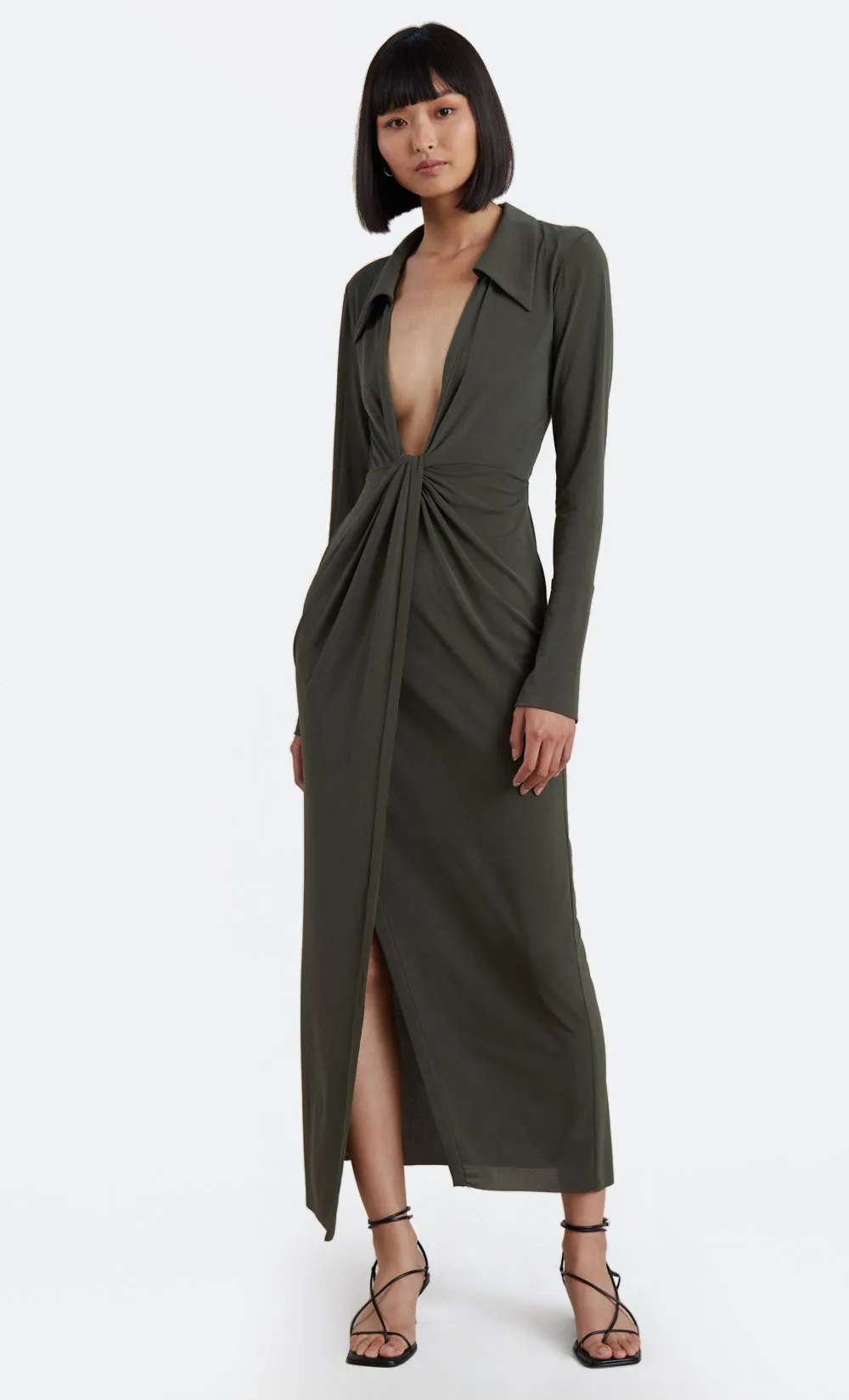 EVOKE L/S MAXI DRESS - KHAKI