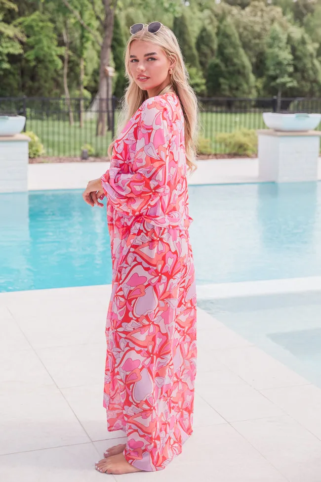 Eyes on Paradise Pink Belted Kimono