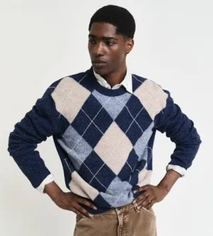 GANT Argyle Crew Neck Sweater in Evening Blue