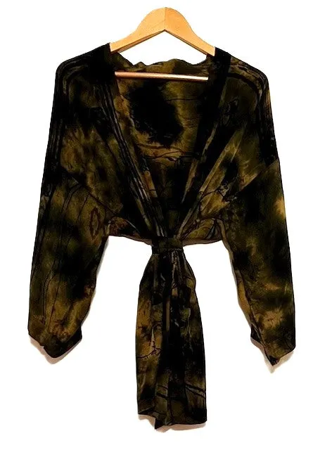 Glamorous Women Short Tie Dye Kimono, Black Bronze