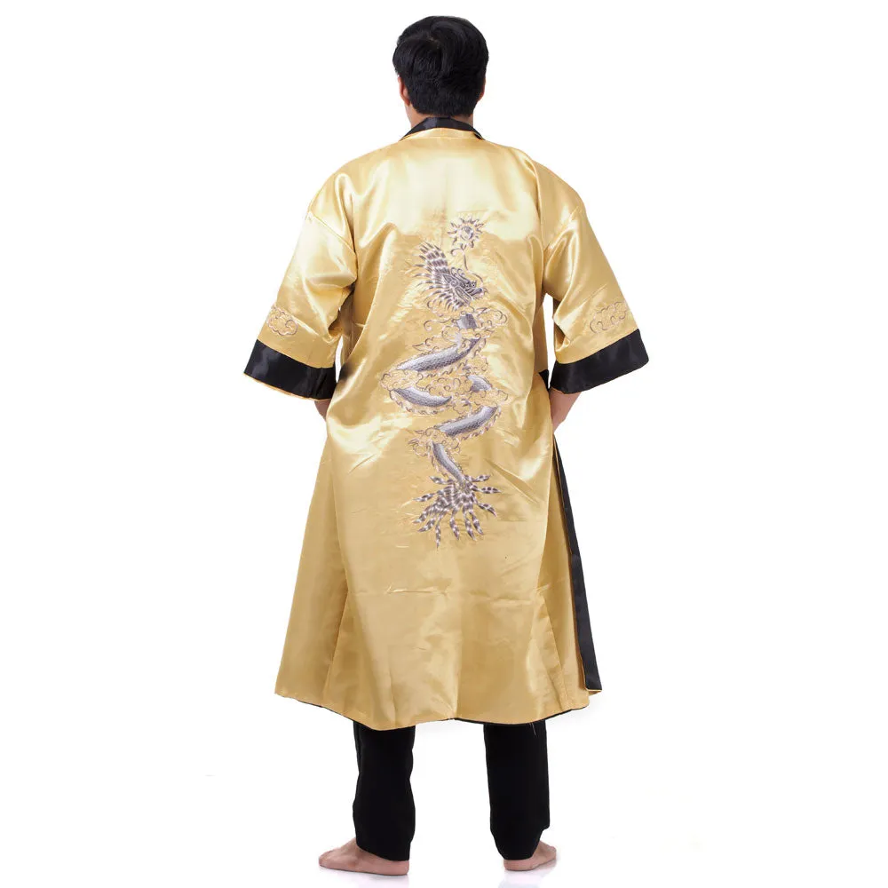 Gold Kaida Reversible Dragon Kimono Robe for Men