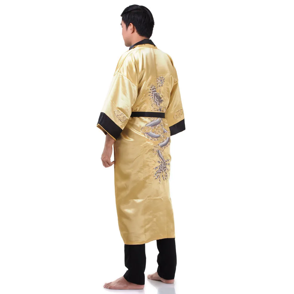 Gold Kaida Reversible Dragon Kimono Robe for Men