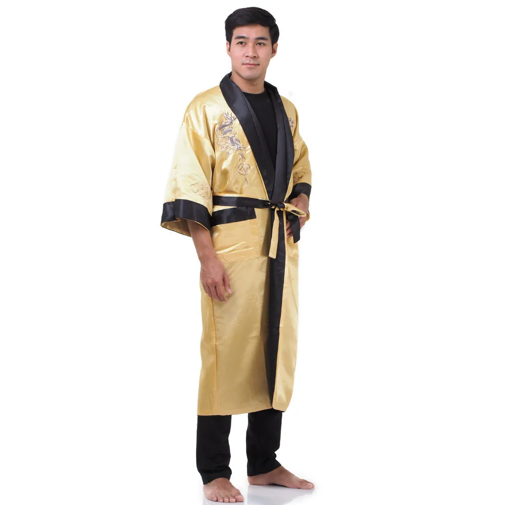 Gold Kaida Reversible Dragon Kimono Robe for Men