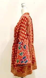 Gorgeous Open Kantha Embroidered Jacket  (Red/Gold Border)