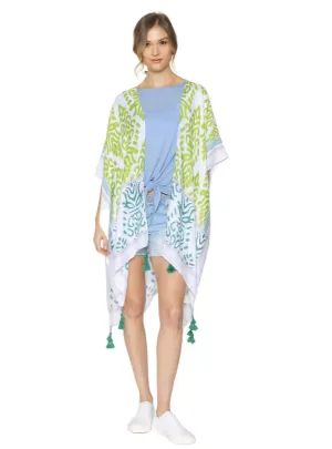 Green Damask Print Tassel Kimono