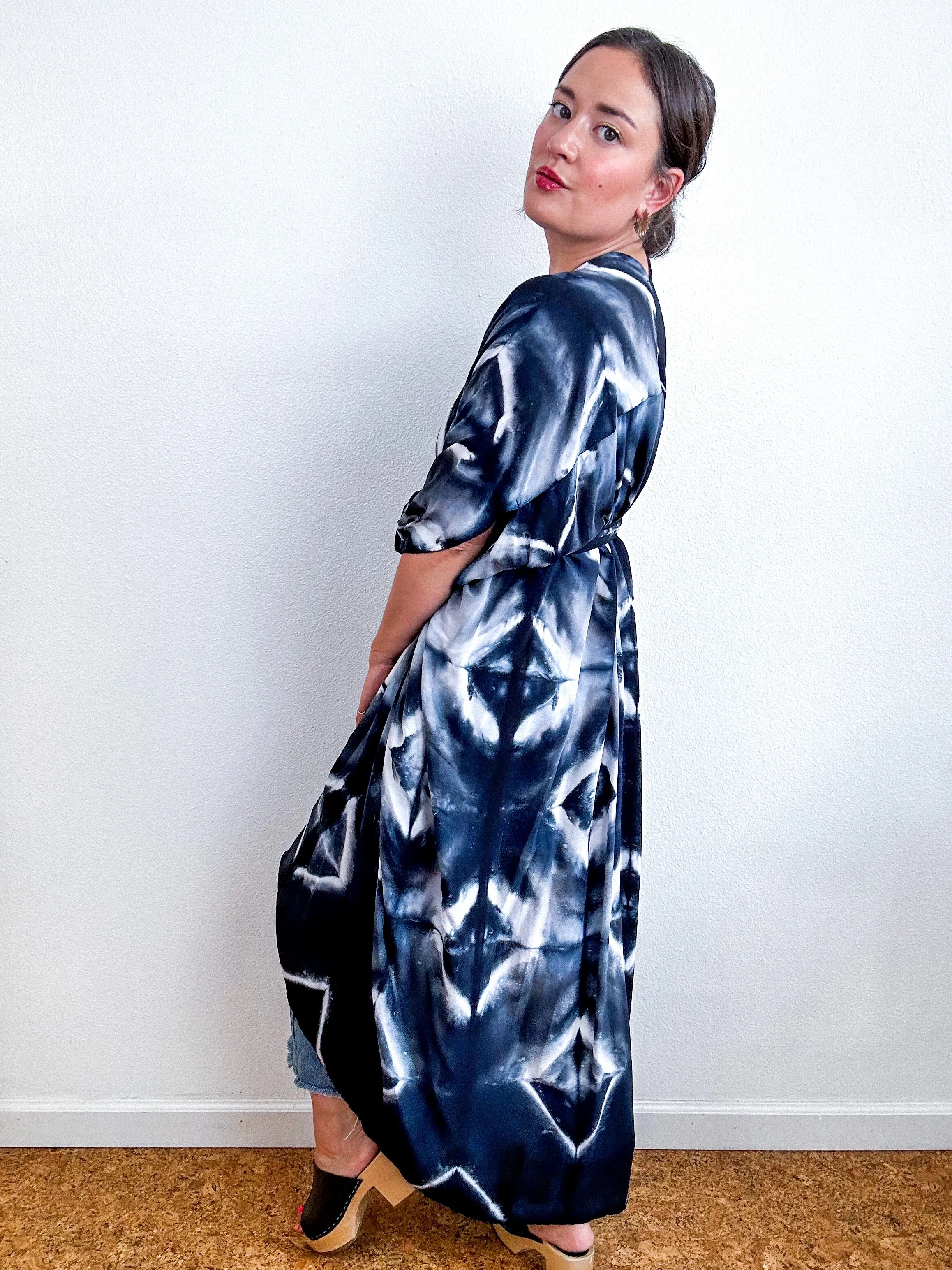 Hand-Dyed High Low Kimono Black Diamonds