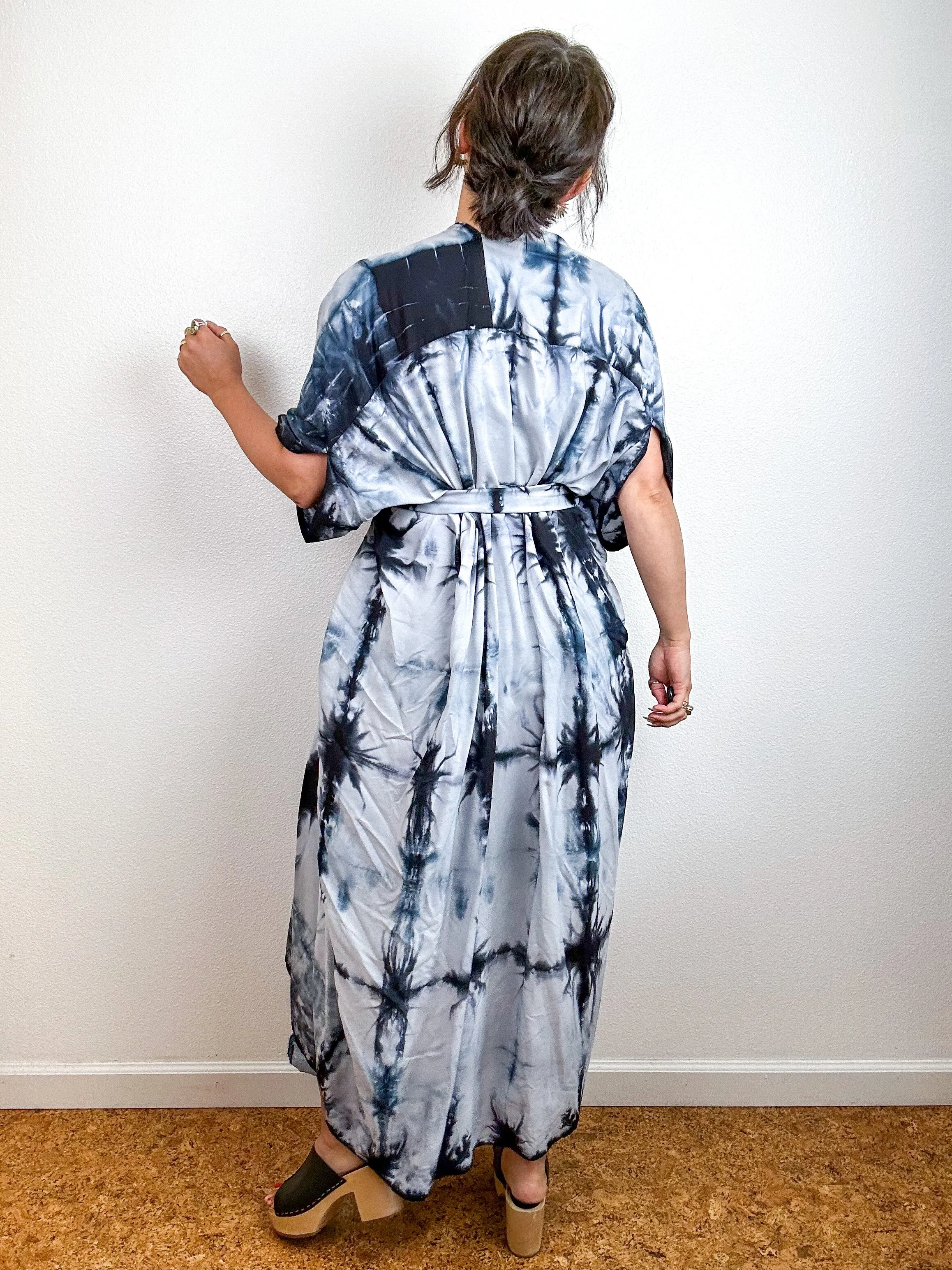 Hand-Dyed High Low Kimono Black Shibori