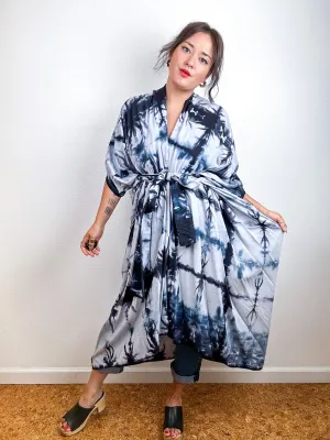 Hand-Dyed High Low Kimono Black Shibori