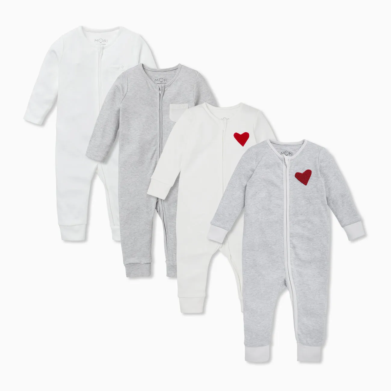 Hearts Zip-Up Sleepsuit 4 Pack