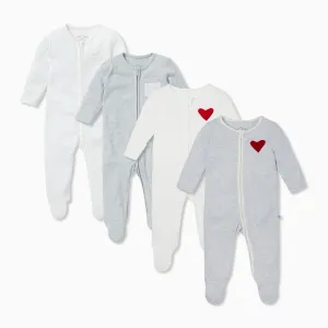 Hearts Zip-Up Sleepsuit 4 Pack