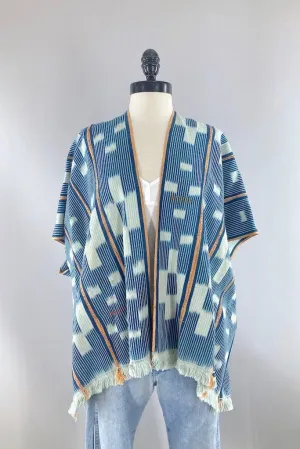 Indigo Baoule Cotton Cardigan - Blue Orange Stripe