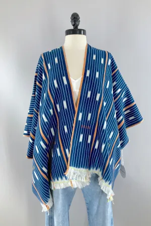 Indigo Blue Cotton Cardigan - Indigo Blue & Orange