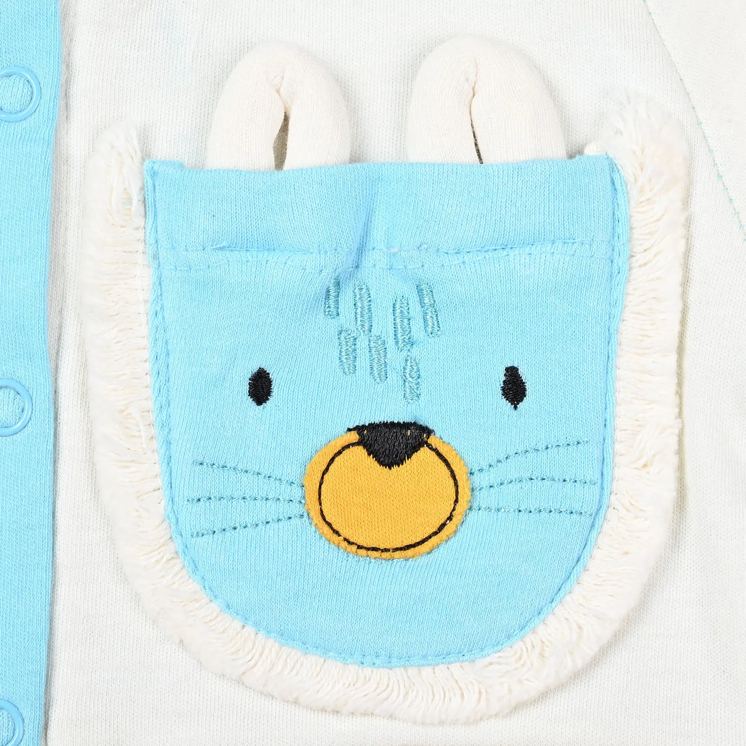 Infant Boys Cotton Interlock Knitted Romper Cat Face Pocket-Blue