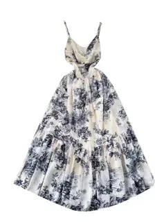 Ink Printed Floral Ruffled Slip Dress