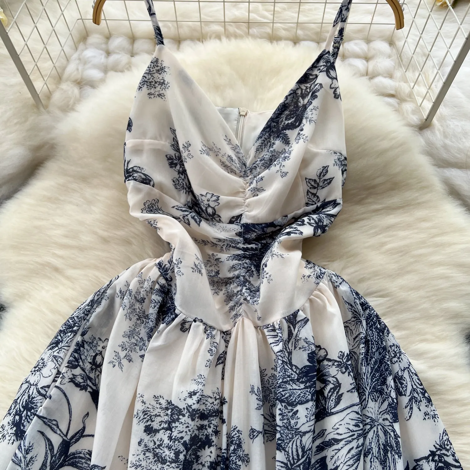 Ink Printed Floral Ruffled Slip Dress