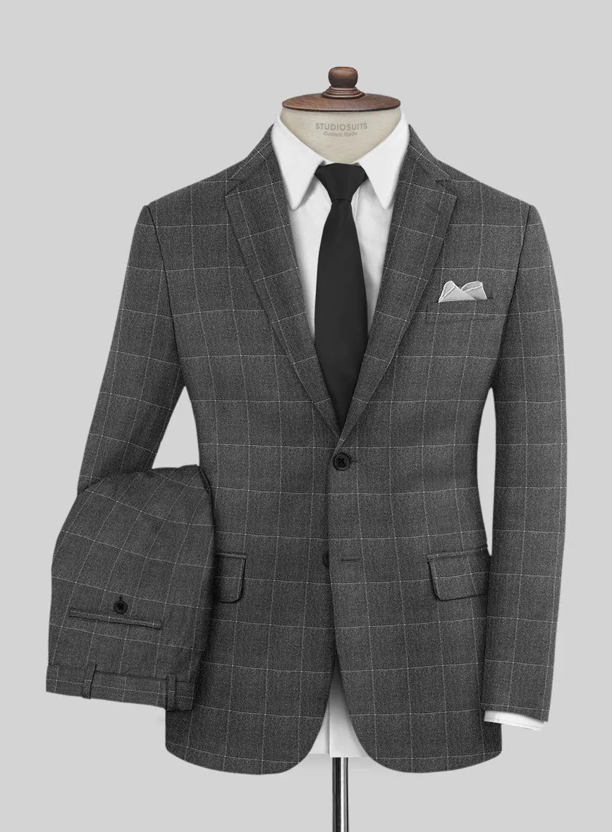 Italian Balca Gray Windowpane Flannel Suit