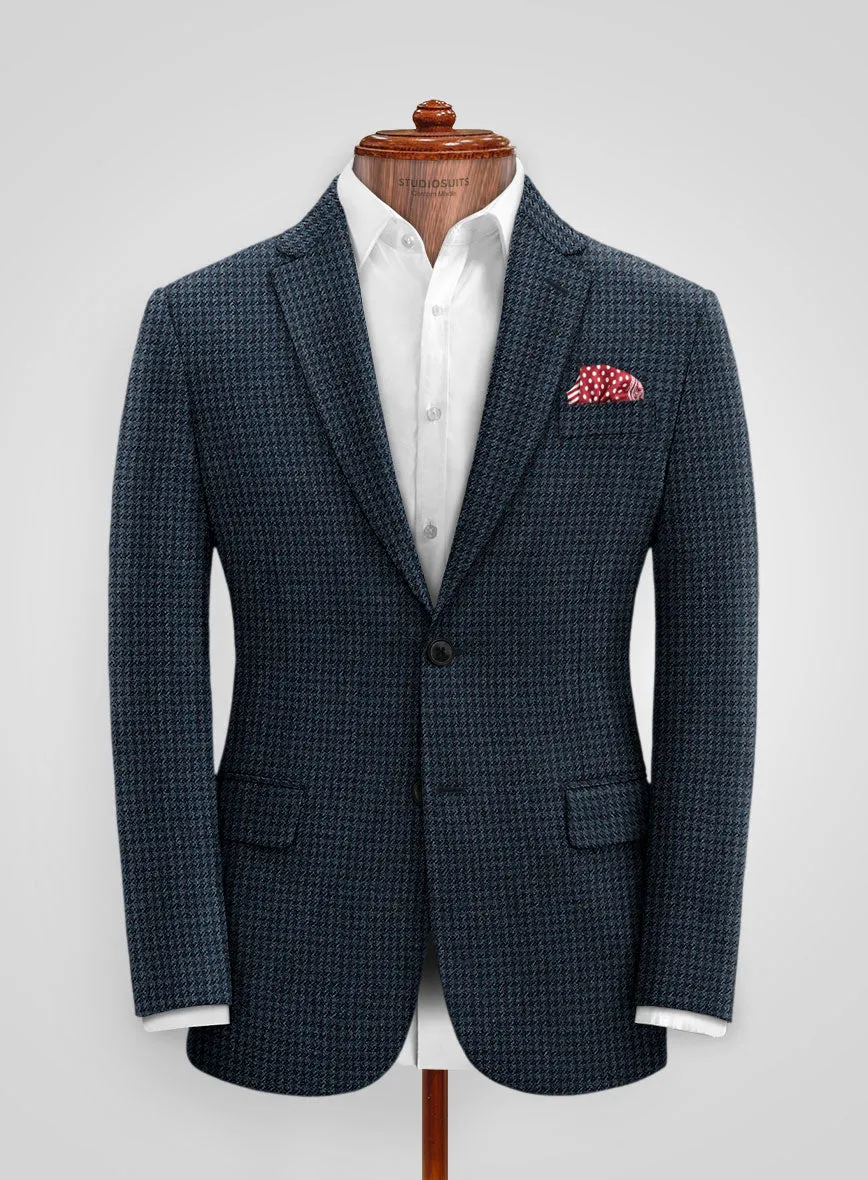 Italian Blue Houndstooth Tweed Jacket