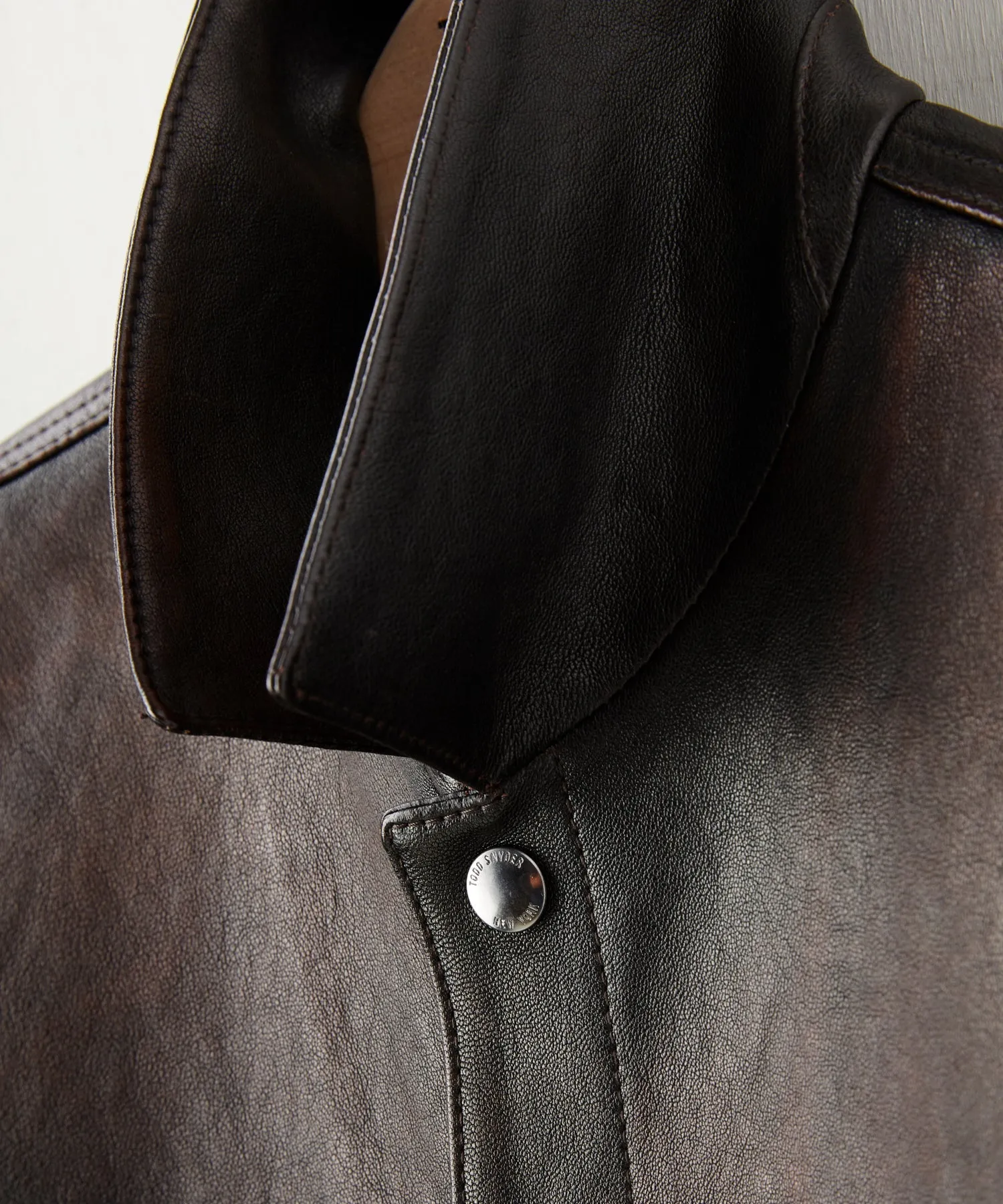 Italian Burnished Leather Dylan Jacket in Dark Brown