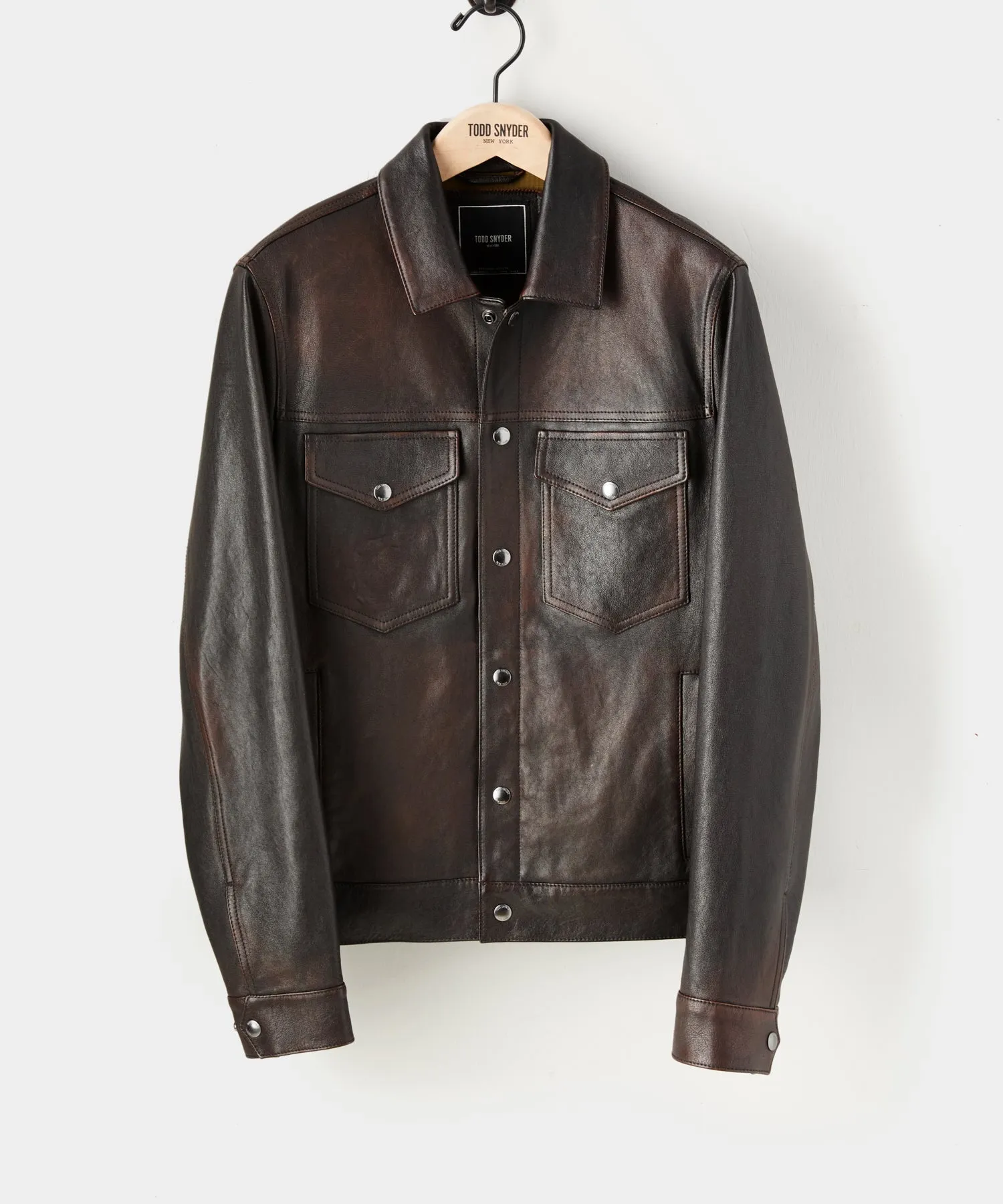 Italian Burnished Leather Dylan Jacket in Dark Brown