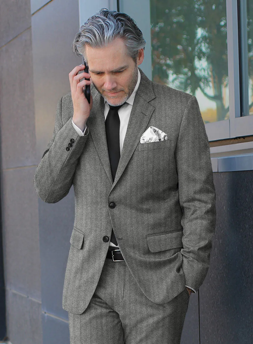 Italian Gray Herringbone Flannel Suit